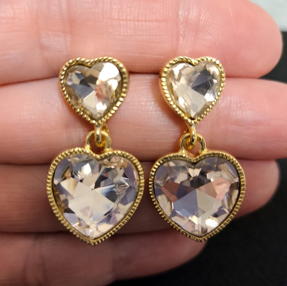 💞 WOMEN'S VINTAGE EARRINGS PINK HART'S DROPS - Picture 4 of 4